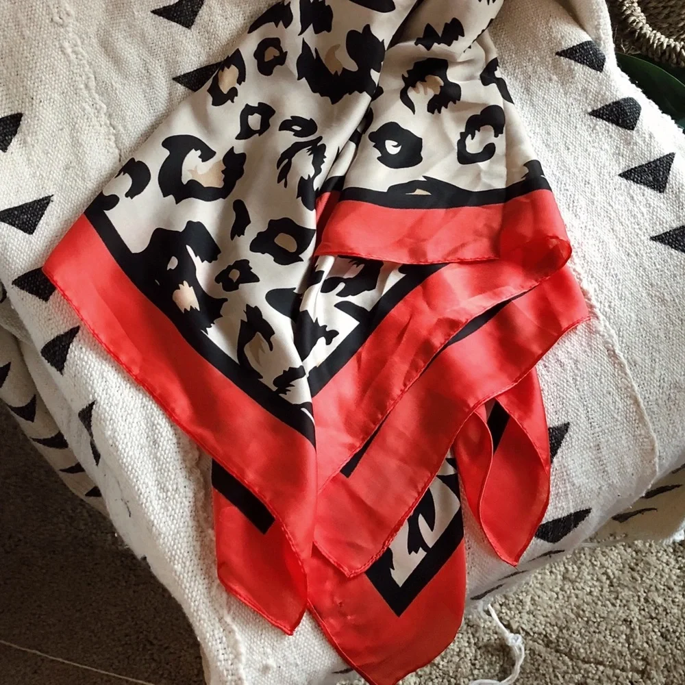 Vici Red, Black & Cream Leopard Print Satin Scarf